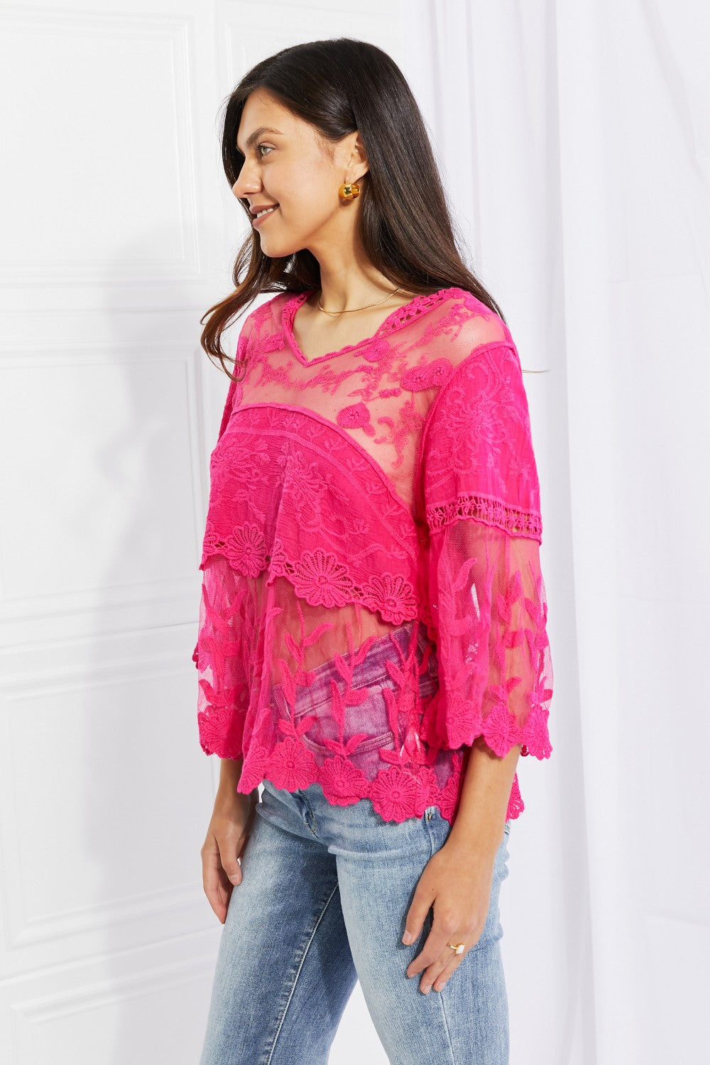 Davi & Dani Full Size Lace Oasis Top