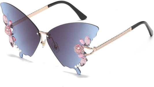 Women's Butterfly Shape Diamond Rimless Sunglasses UV Blocking Sunglasses