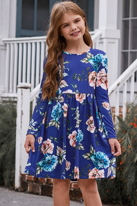 Girls Floral Long Sleeve Dress with Pockets