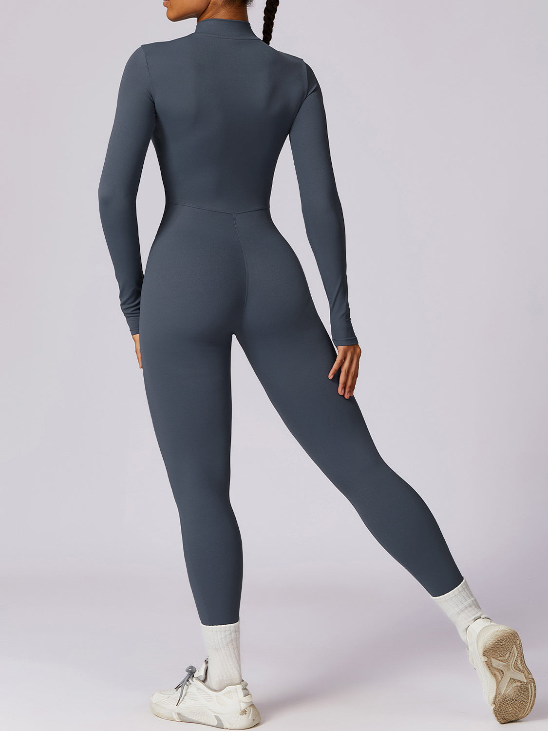 Zip Up Mock Neck Long Sleeve Jumpsuit