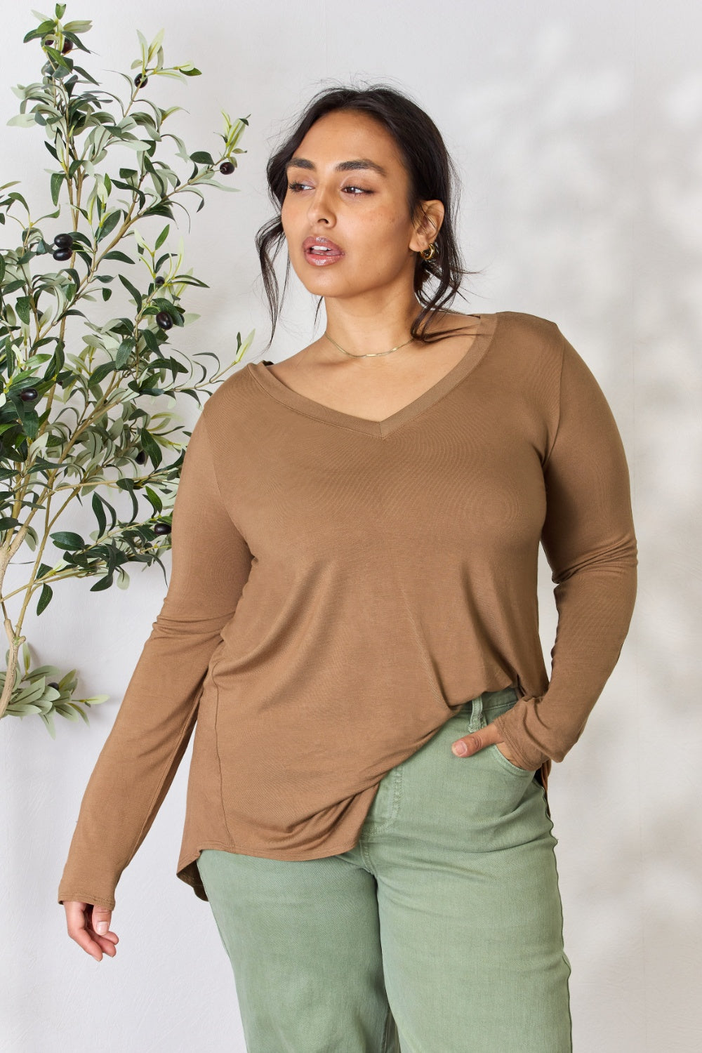 Zenana Full Size Long Sleeve V-Neck Top