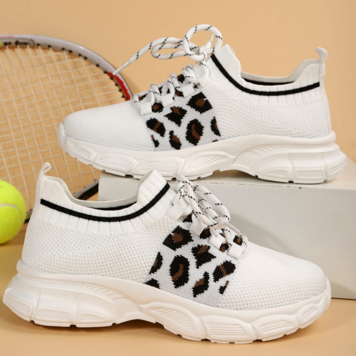 Tied Leopard Round Toe Sneakers