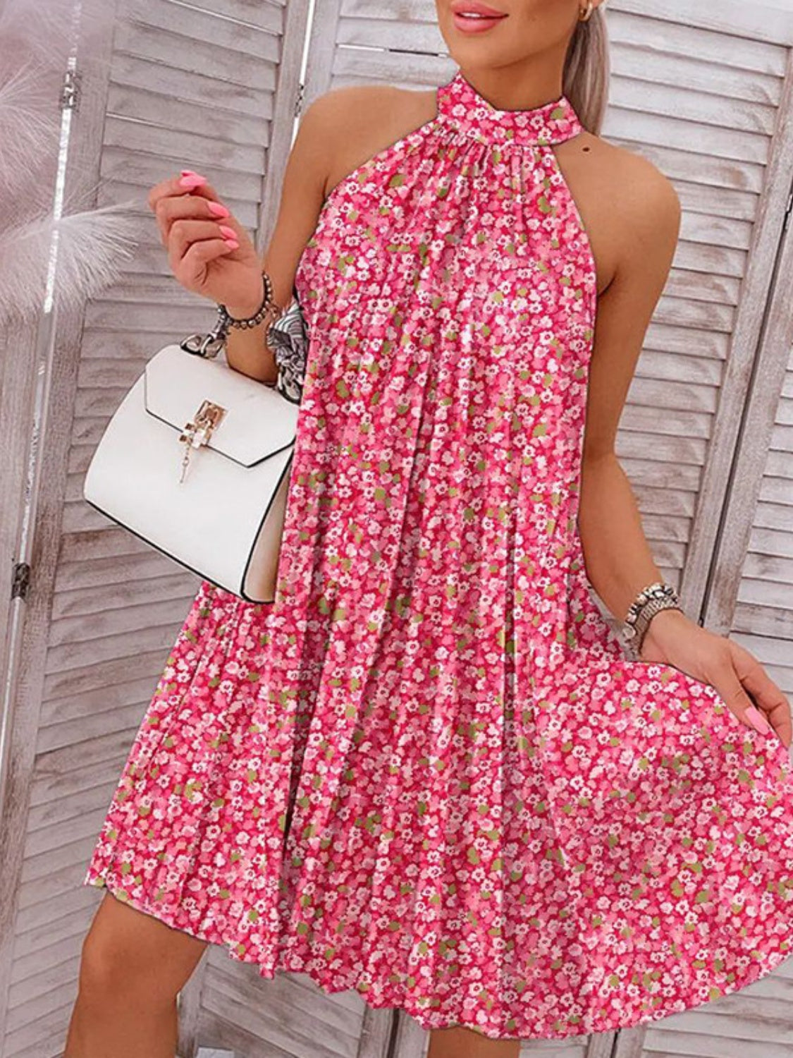 Printed Mock Neck Sleeveless Dress