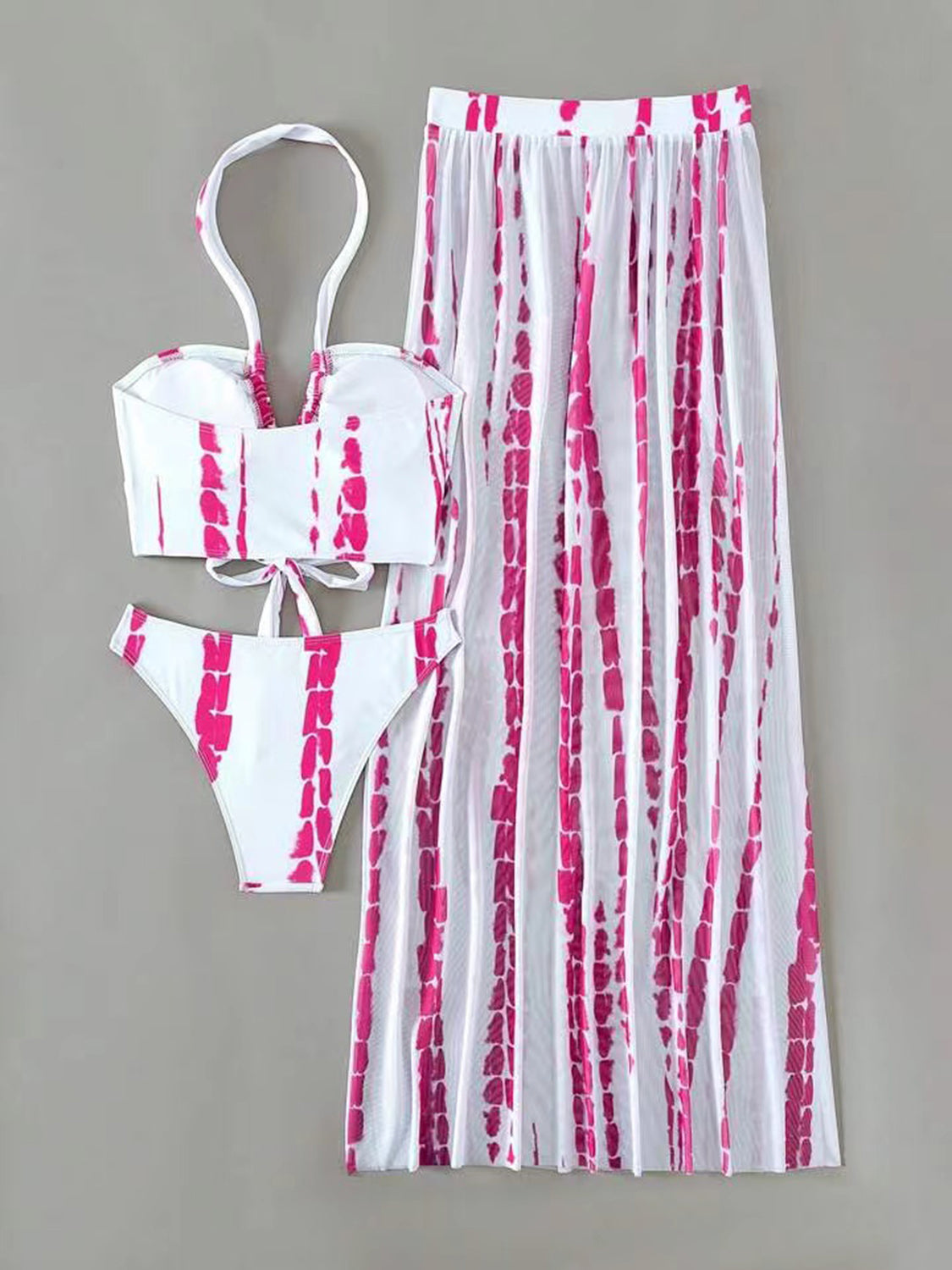 Printed Halter Neck Three-Piece Swim Set